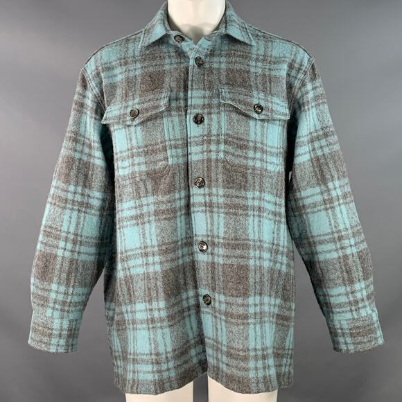 AMI by ALEXANDRE MATTIUSSI Size XS Blue Grey Plaid Oversized Shirt Jacket - Picture 1 of 7
